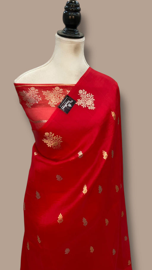 Red Pure Kora Silk Handloom Banarasi Saree - The Handlooms