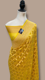 Pure Georgette Banarasi Bandhej Handloom Saree - The Handlooms