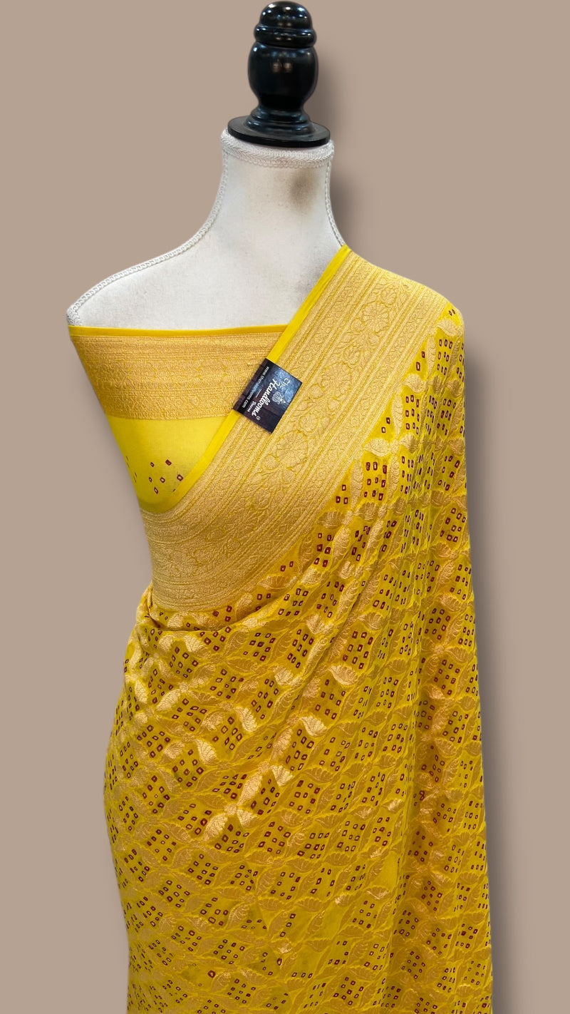 Pure Georgette Banarasi Bandhej Handloom Saree - The Handlooms