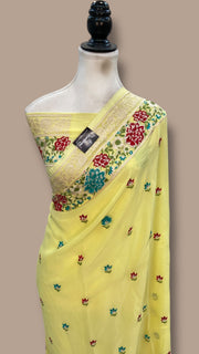 Pure Georgette Chikankari Handloom Banarasi Saree - The Handlooms