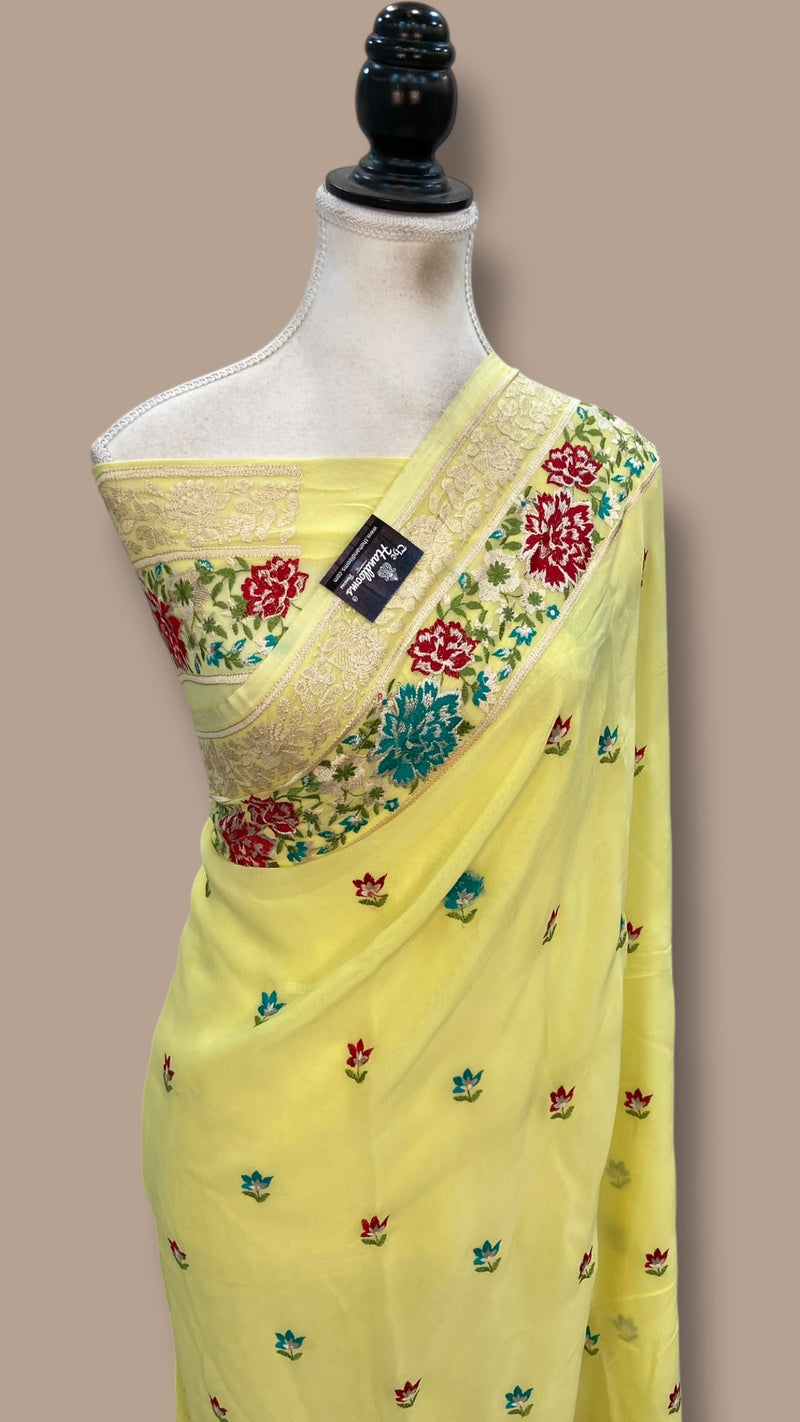 Pure Georgette Chikankari Handloom Banarasi Saree - The Handlooms