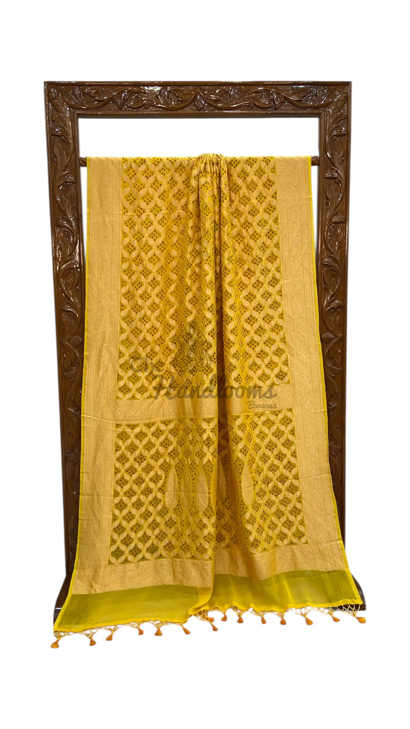 Pure Georgette Banarasi Bandhej Handloom Saree - The Handlooms