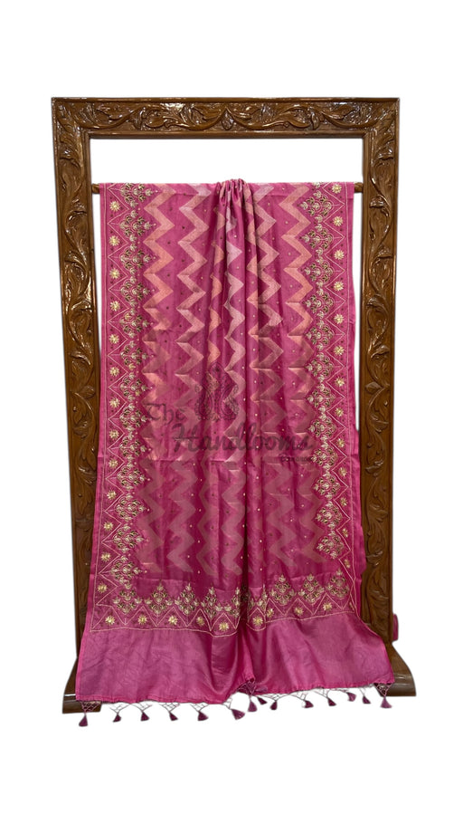 Pure Tussar Silk Handloom Banarasi Saree With Handwork - The Handlooms