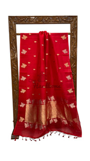 Red Pure Kora Silk Handloom Banarasi Saree - The Handlooms