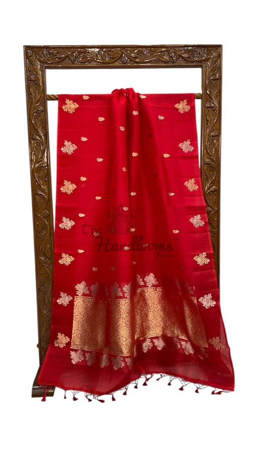 Red Pure Kora Silk Handloom Banarasi Saree - The Handlooms