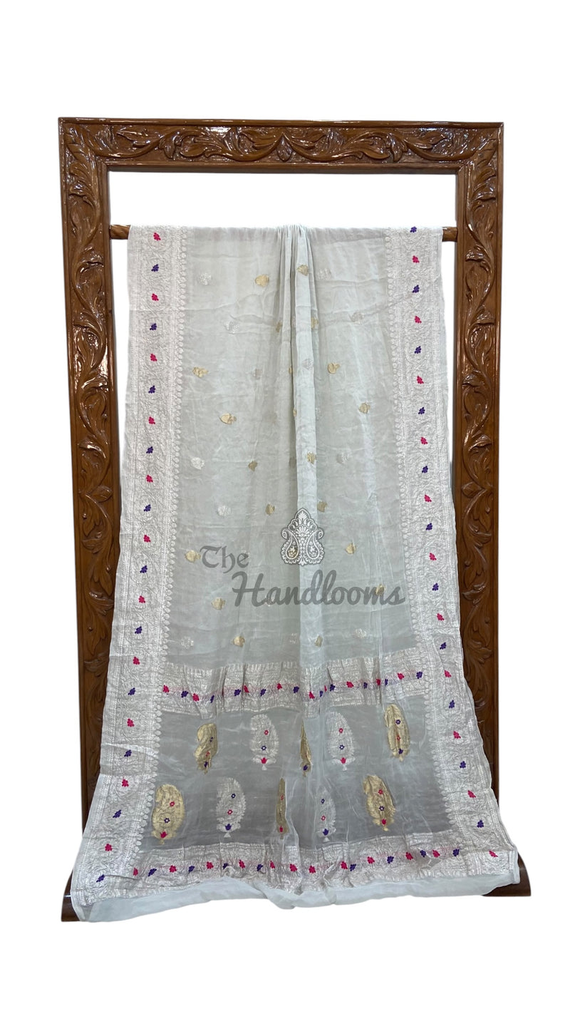 Handloom Banarasi Khaddi Georgette Tissue Saree | All-Over Sona Roopa Kadua Motifs & Meenakari