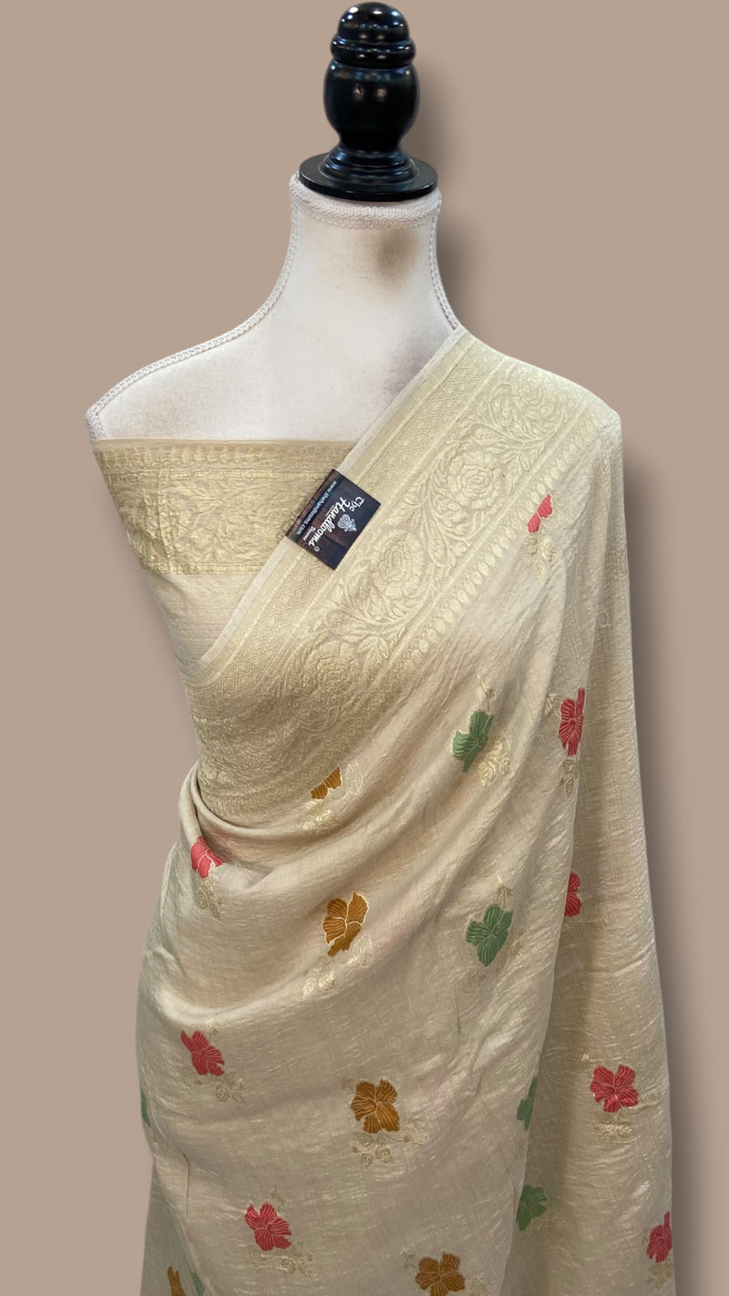 Pure Moonga Georgette Handloom Banarasi Saree With Meenakari - The Handlooms