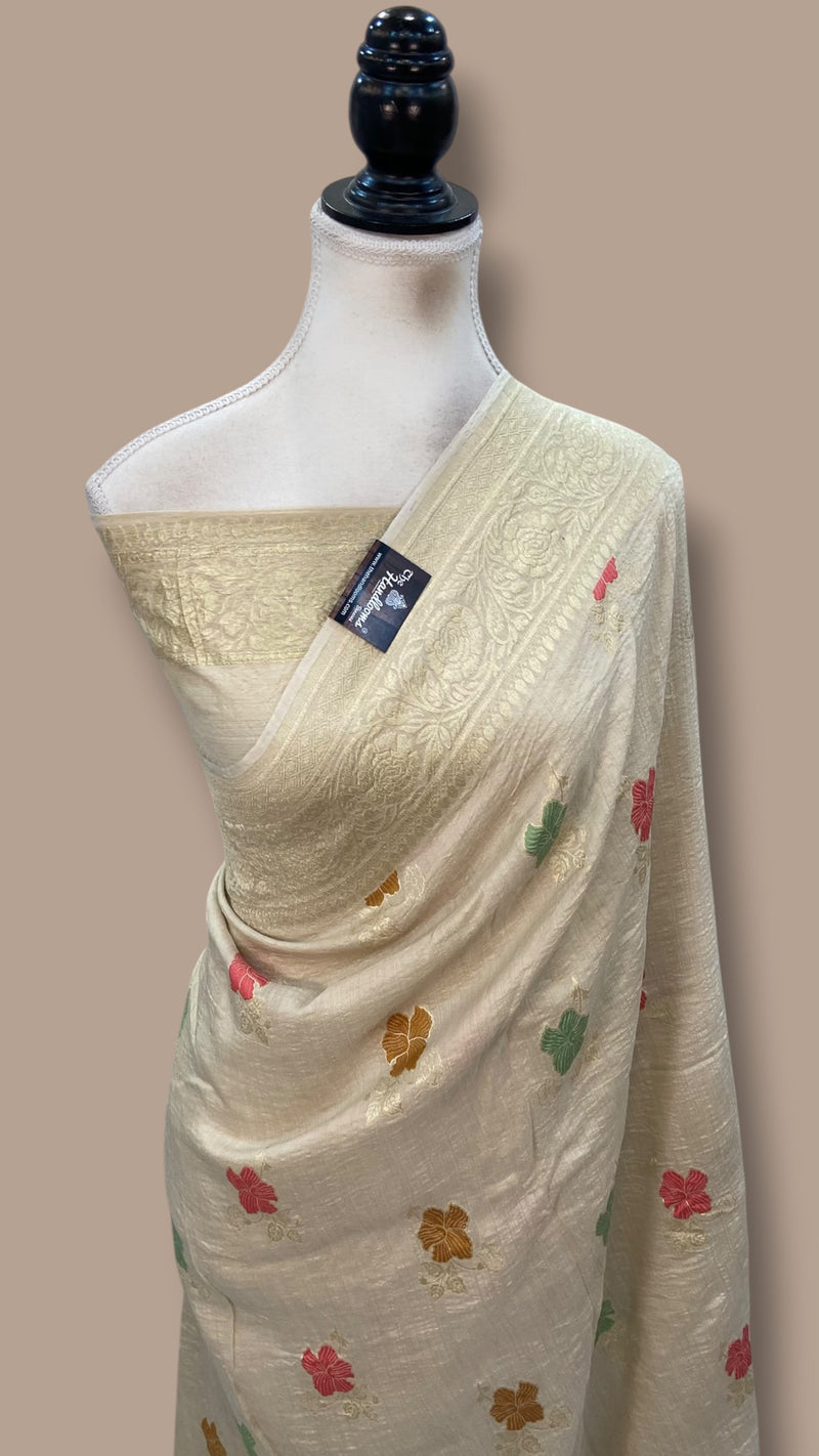 Pure Moonga Georgette Handloom Banarasi Saree With Meenakari - The Handlooms