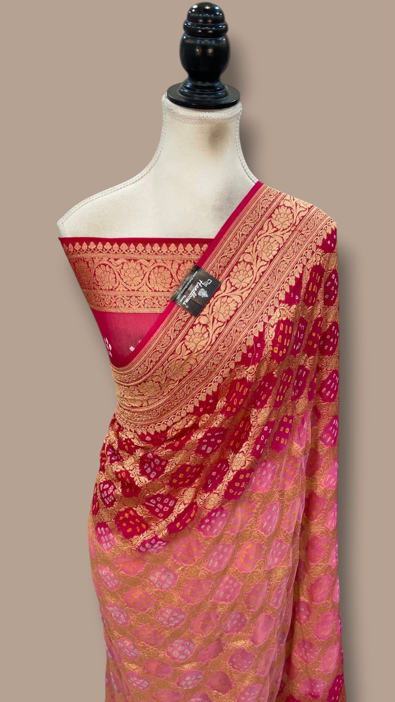 Pure Georgette Banarasi Bandhej Handloom Saree