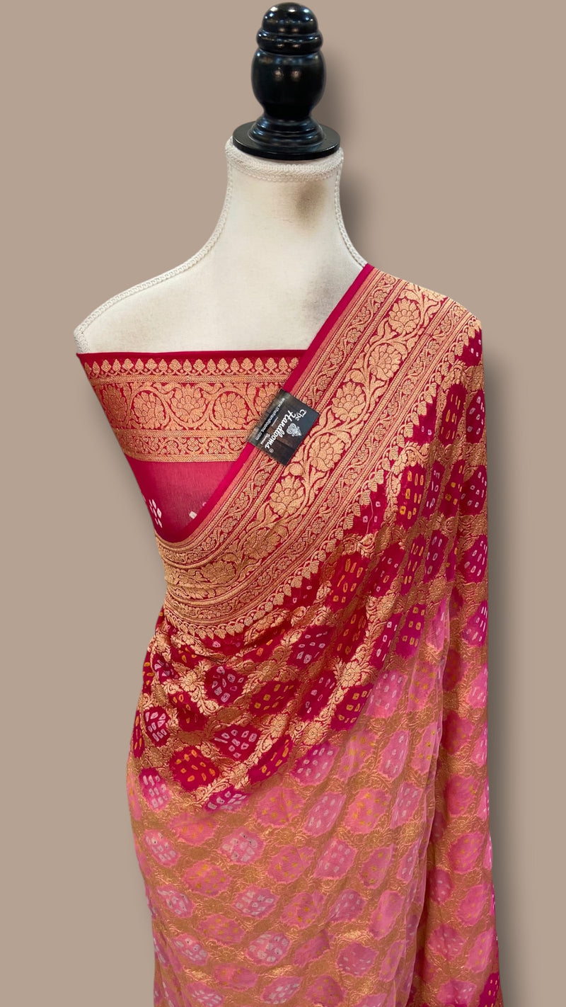 Pure Georgette Banarasi Bandhej Handloom Saree