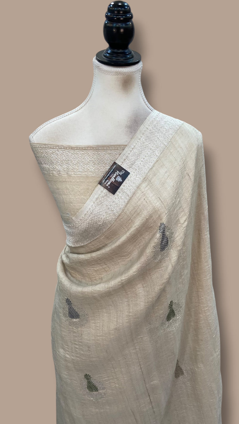 Pure Tussar Georgette Handloom Banarasi Saree - All Over Kadua Motifs With Meenakari