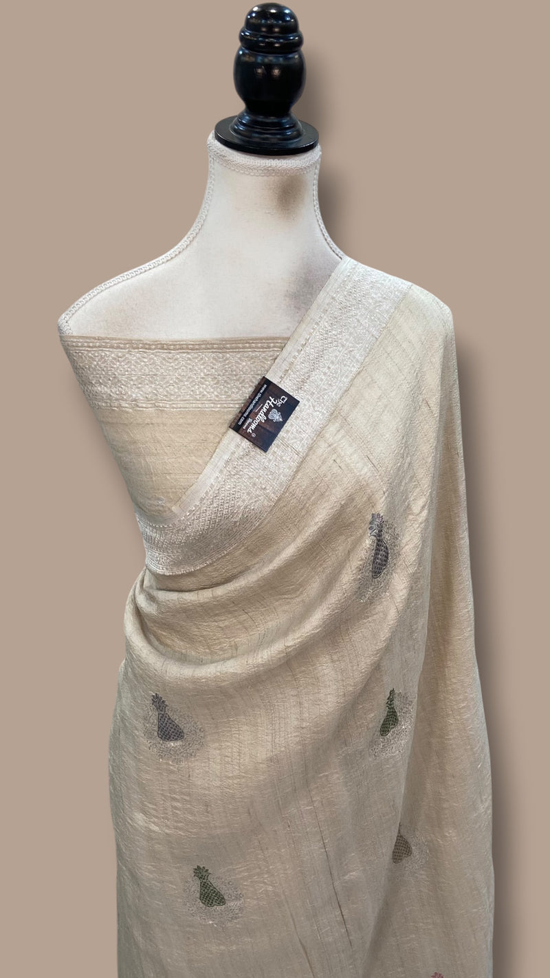 Pure Tussar Georgette Handloom Banarasi Saree - All Over Kadua Motifs With Meenakari