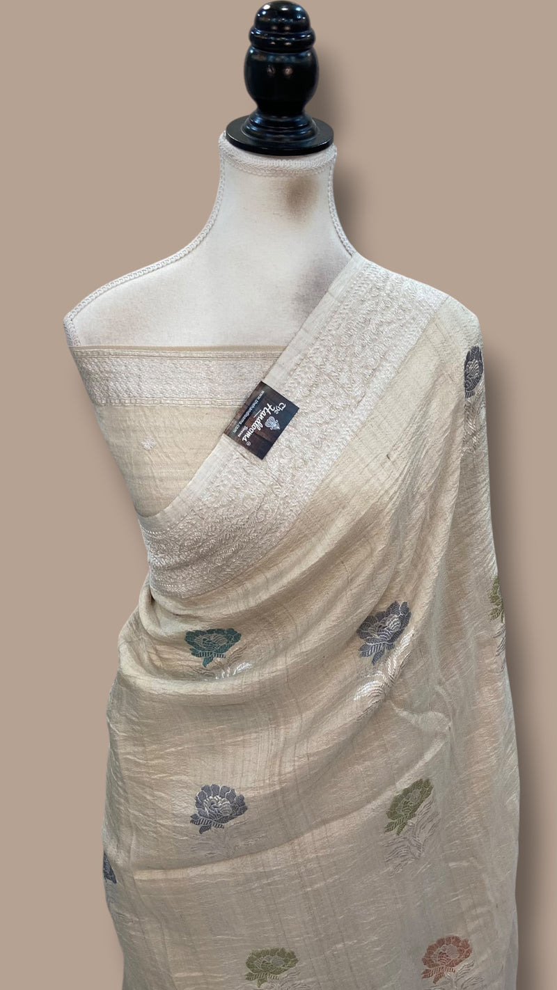 Pure Tussar Georgette Handloom Banarasi Saree - All Over Kadua Motifs With Meenakari