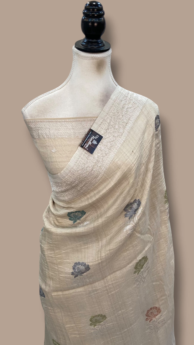Pure Tussar Georgette Handloom Banarasi Saree - All Over Kadua Motifs With Meenakari