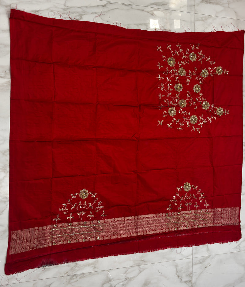Red Pure Katan Silk Banarasi Handloom Saree - Tanchui Brocade With Zardosi Handwork