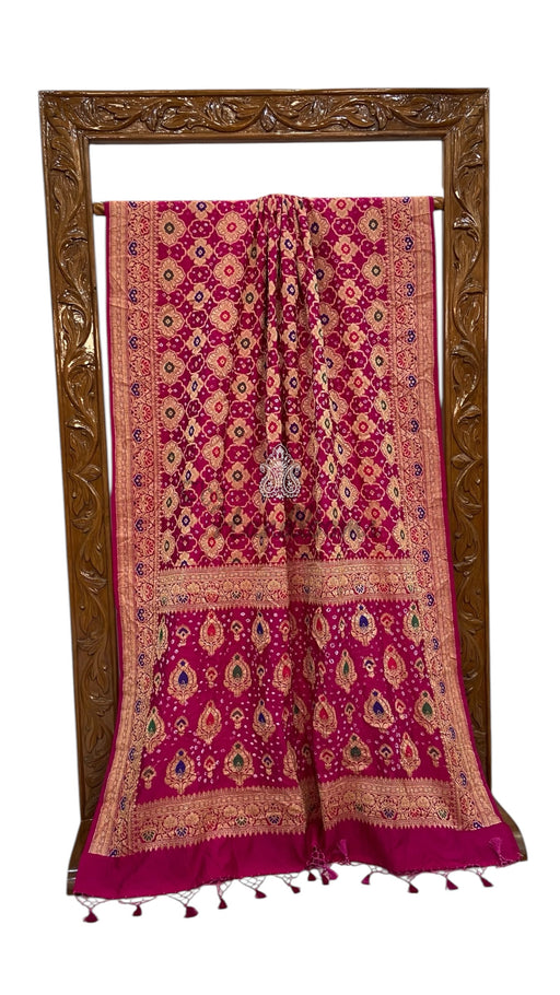 Dupion Silk Bandhej Banarasi Saree - Meenakari - The Handlooms
