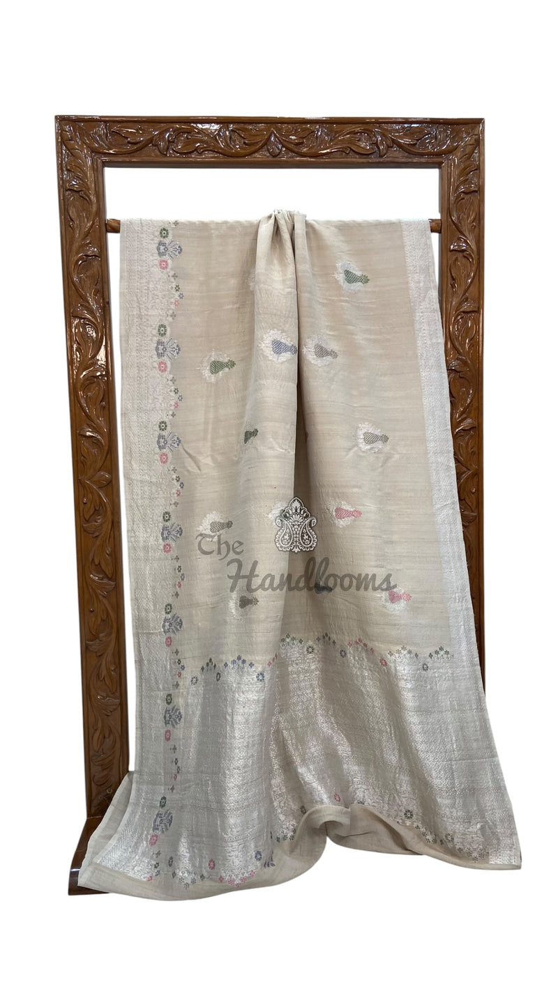Pure Tussar Georgette Handloom Banarasi Saree - All Over Kadua Motifs With Meenakari