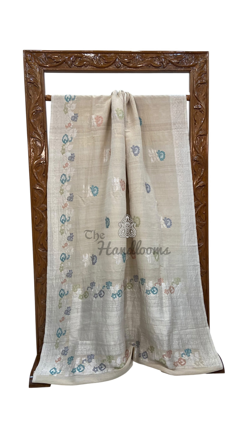 Pure Tussar Georgette Handloom Banarasi Saree - All Over Kadua Motifs With Meenakari