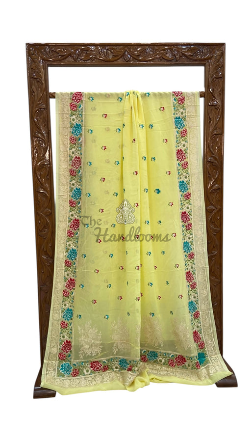 Pure Georgette Chikankari Handloom Banarasi Saree - The Handlooms
