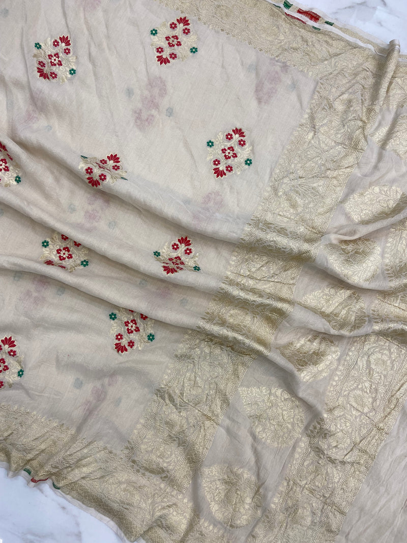 Pure Moonga Georgette Handloom Banarasi Dupatta - The Handlooms