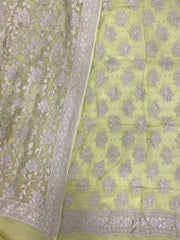 Yellow Khaddi Georgette Banarasi Dress material Water Zari - The Handlooms