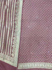 Dusty Rose Pink Khaddi Georgette Banarasi Dress material Water Zari - The Handlooms