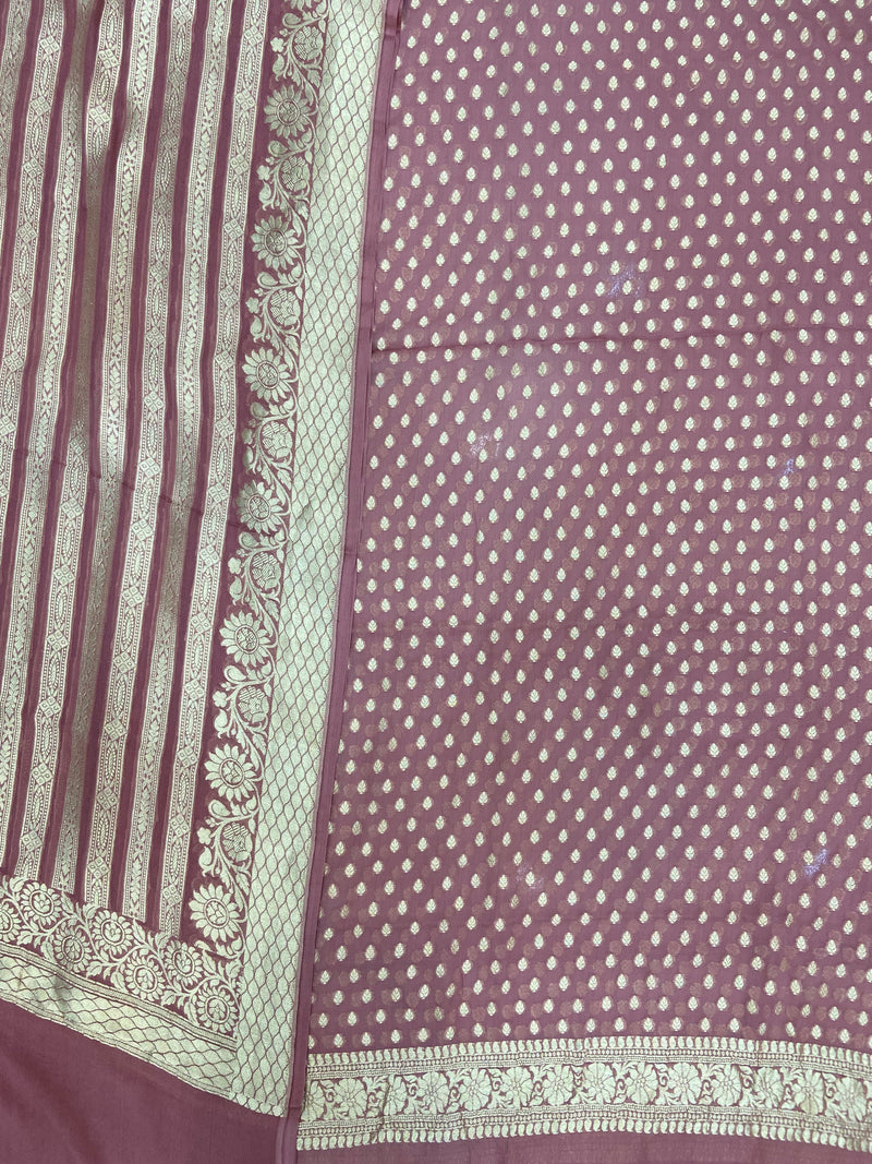 Dusty Rose Pink Khaddi Georgette Banarasi Dress material Water Zari - The Handlooms