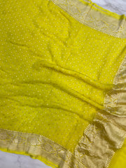Yellow Pure Khaddi Georgette Dupatta - The Handlooms