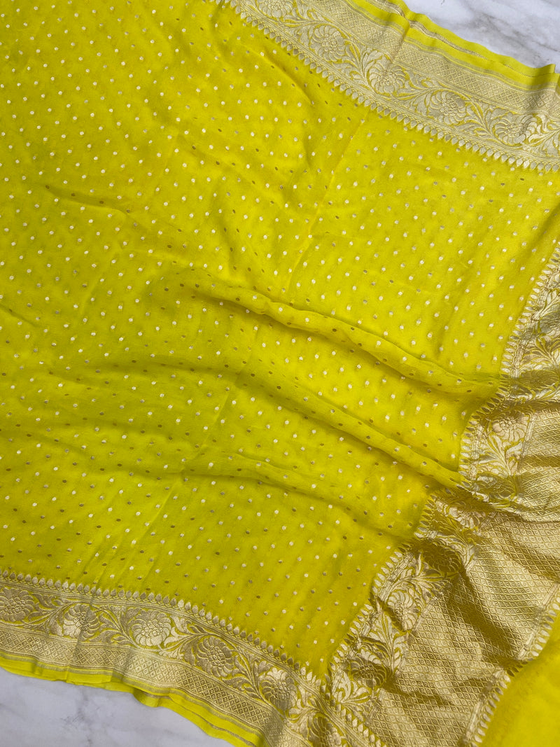 Yellow Pure Khaddi Georgette Dupatta - The Handlooms