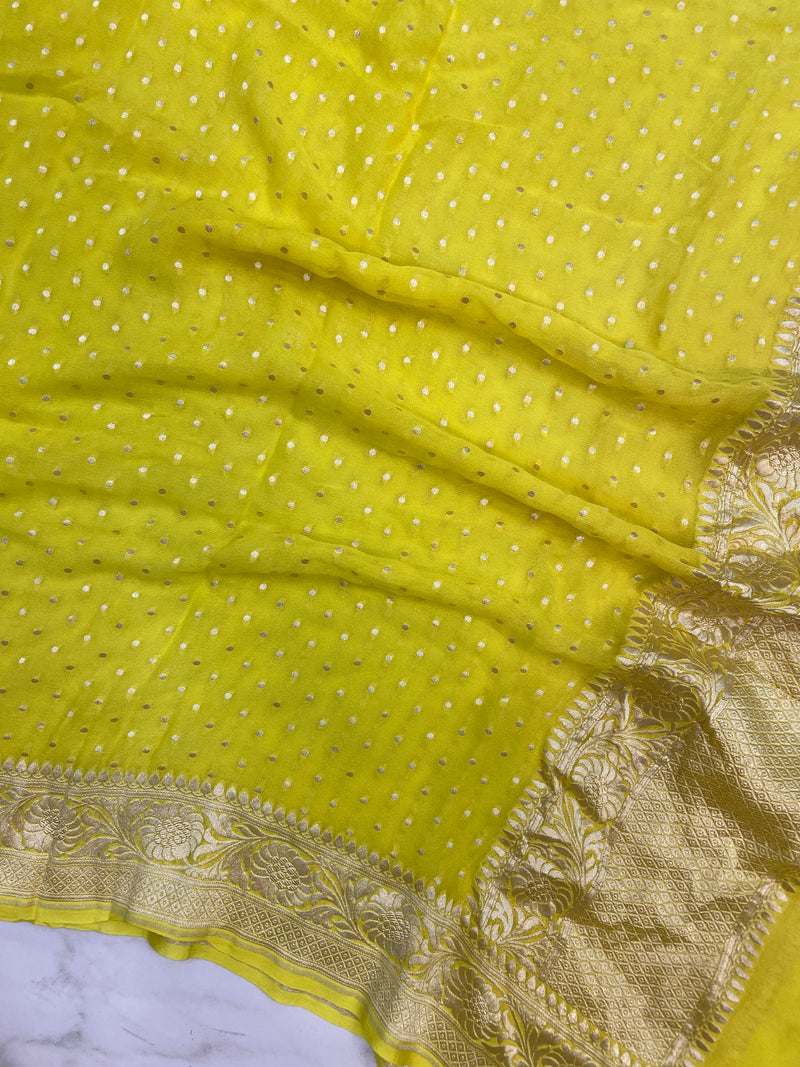 Yellow Pure Khaddi Georgette Dupatta - The Handlooms