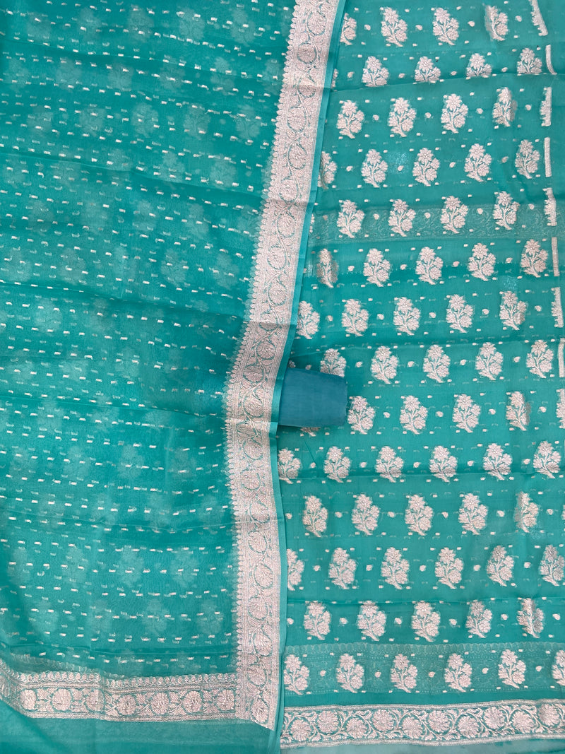 Khaddi Georgette Banarasi Dress material Silver Zari - The Handlooms