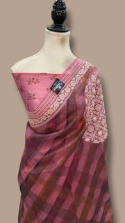 Pure Organza Digital Print with Chikankari Handloom Banarasi Saree - The Handlooms