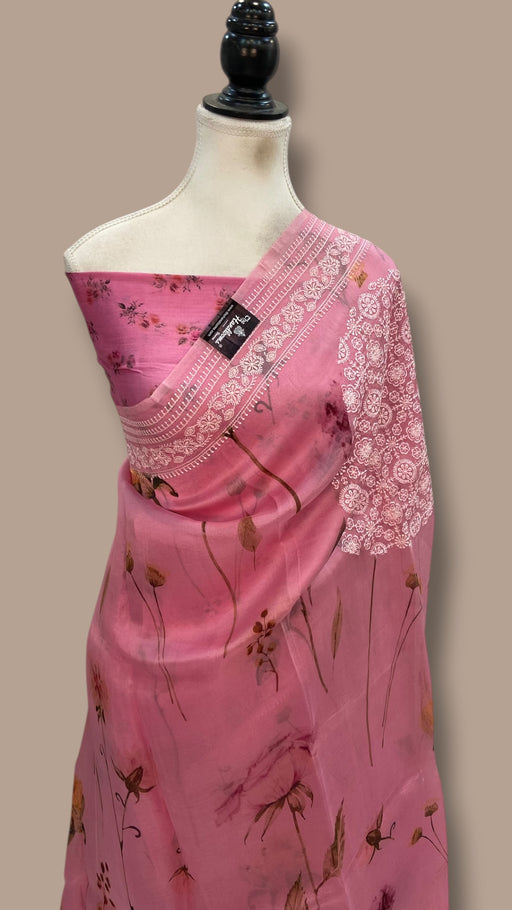 Pure Organza Digital Print with Chikankari Handloom Banarasi Saree - The Handlooms