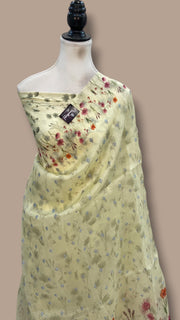 Pure Organza Digital Print with Chikankari Handloom Banarasi Saree - The Handlooms