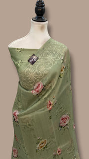 Pure Organza Digital Print with Chikankari Handloom Banarasi Saree - The Handlooms