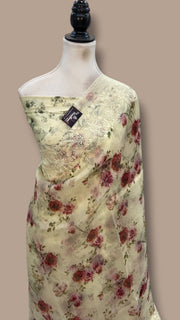 Pure Organza Digital Print with Chikankari Handloom Banarasi Saree - The Handlooms