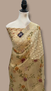 Pure Organza Digital Print With Chikankari Handloom Banarasi Saree - The Handlooms