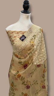 Pure Organza Digital Print With Chikankari Handloom Banarasi Saree - The Handlooms