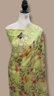 Pure Organza Digital Print With Chikankari Handloom Banarasi Saree - The Handlooms