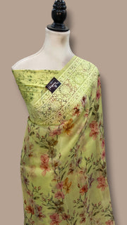 Pure Organza Digital Print With Chikankari Handloom Banarasi Saree - The Handlooms