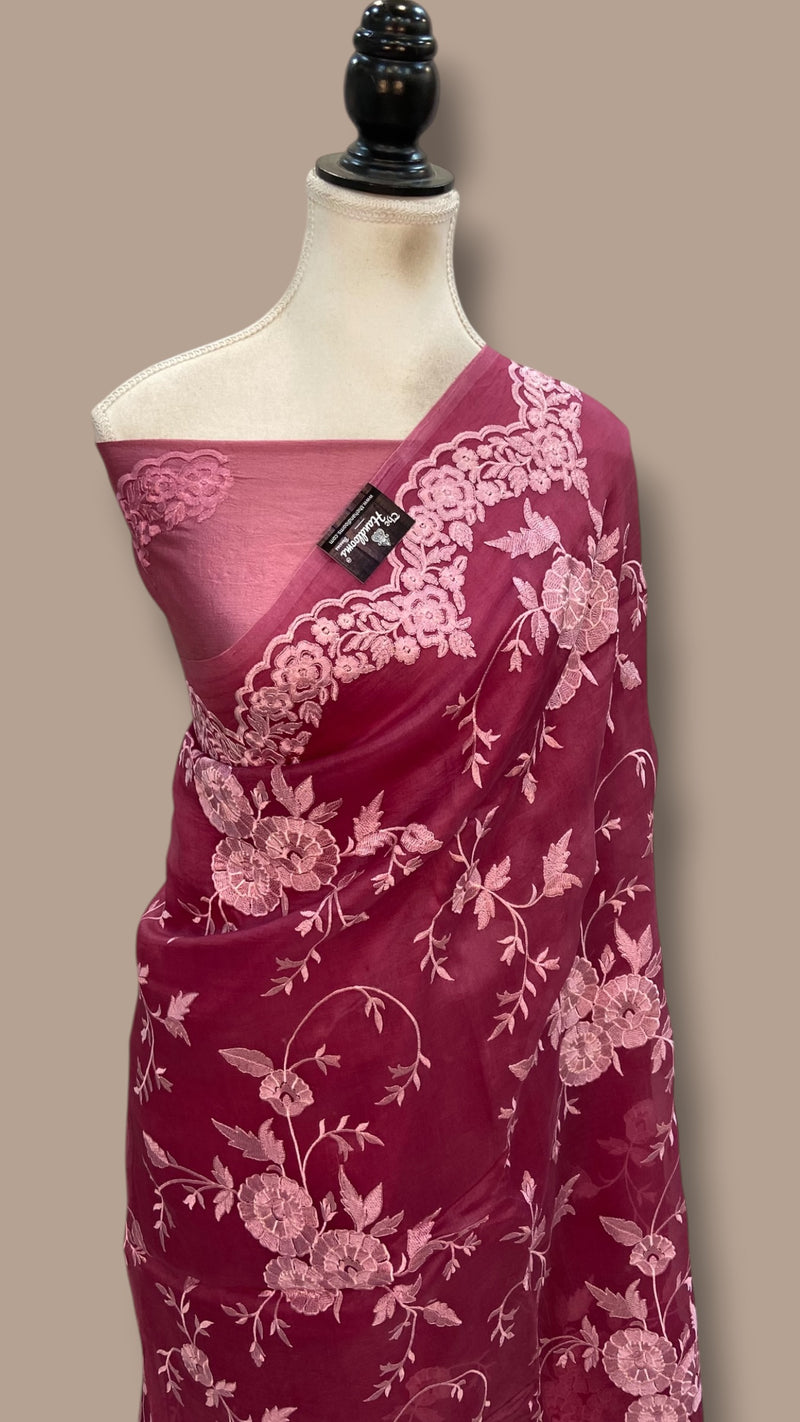 Pure Organza Chikankari Handloom Banarasi Saree - The Handlooms
