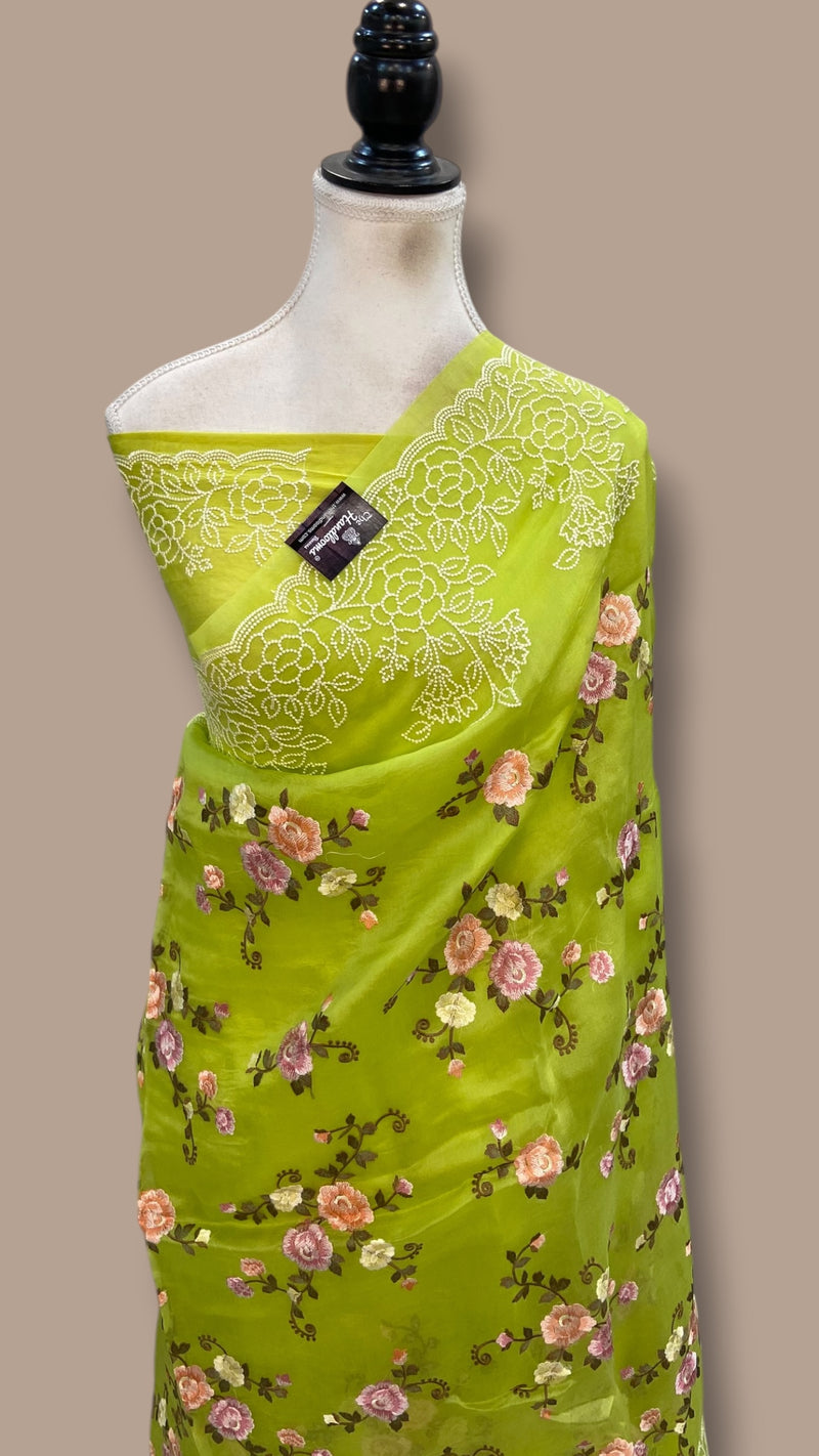Pure Organza Chikankari Handloom Banarasi Saree - The Handlooms