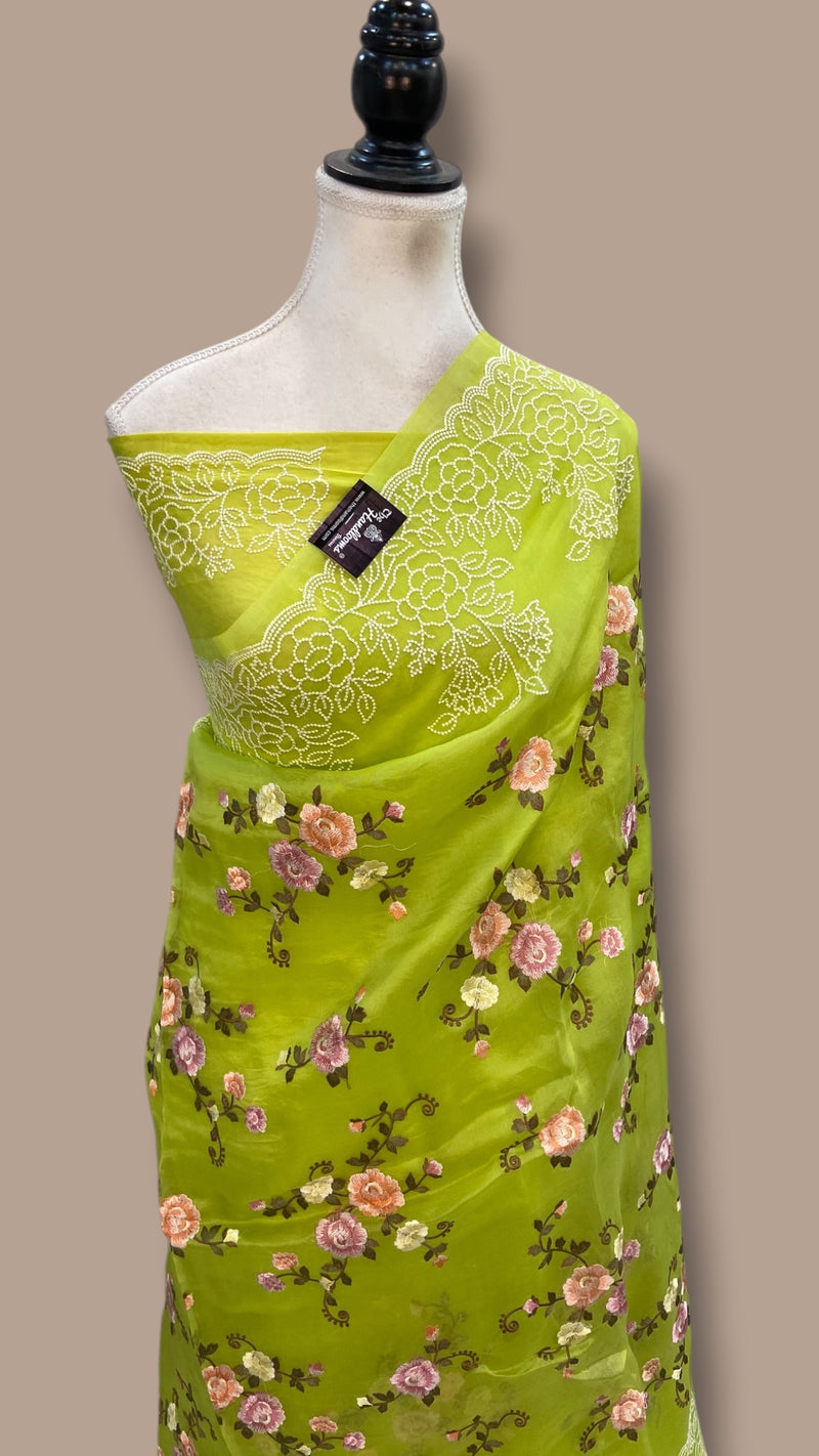 Pure Organza Chikankari Handloom Banarasi Saree - The Handlooms
