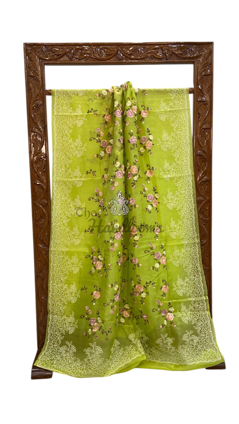 Pure Organza Chikankari Handloom Banarasi Saree - The Handlooms
