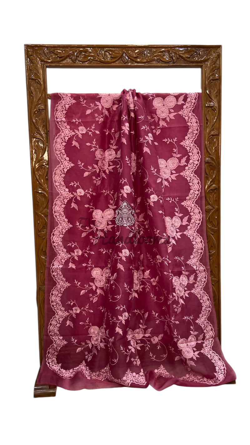 Pure Organza Chikankari Handloom Banarasi Saree - The Handlooms