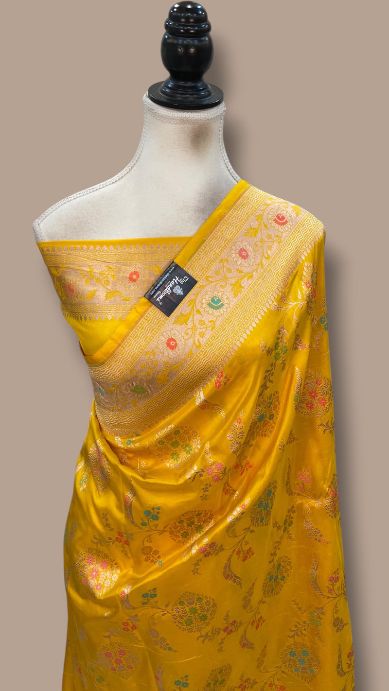 Pure Katan Silk Banarasi Handloom Saree - All Over Jaal Work With Meenakari