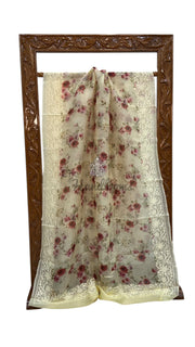Pure Organza Digital Print with Chikankari Handloom Banarasi Saree - The Handlooms