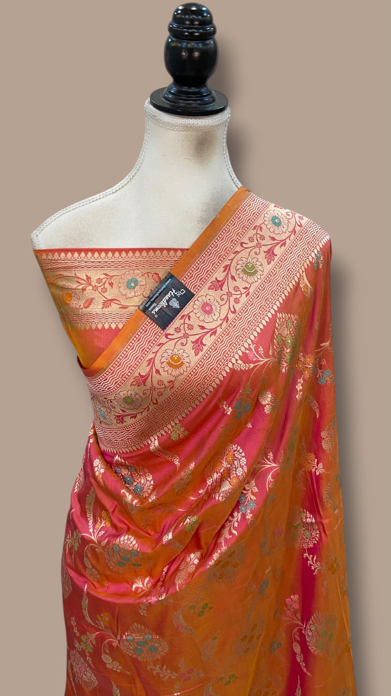 Pure Katan Silk Banarasi Handloom Saree - All Over Jaal Work With Meenakari