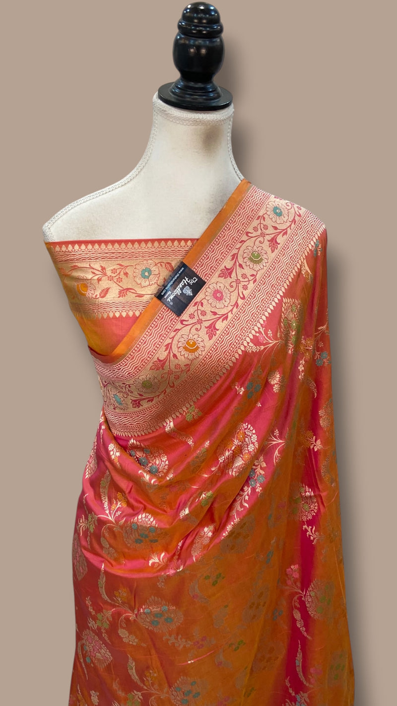 Pure Katan Silk Banarasi Handloom Saree - All Over Jaal Work With Meenakari