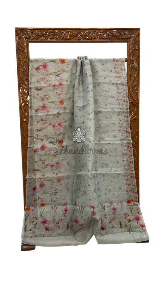 Pure Organza Digital Print with Chikankari Handloom Banarasi Saree - The Handlooms